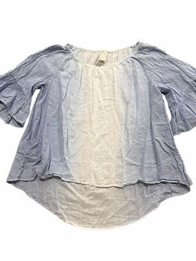 Chicos High- Low Gauze Top Ombré Blue/White Lace Detail Western Festival Size L